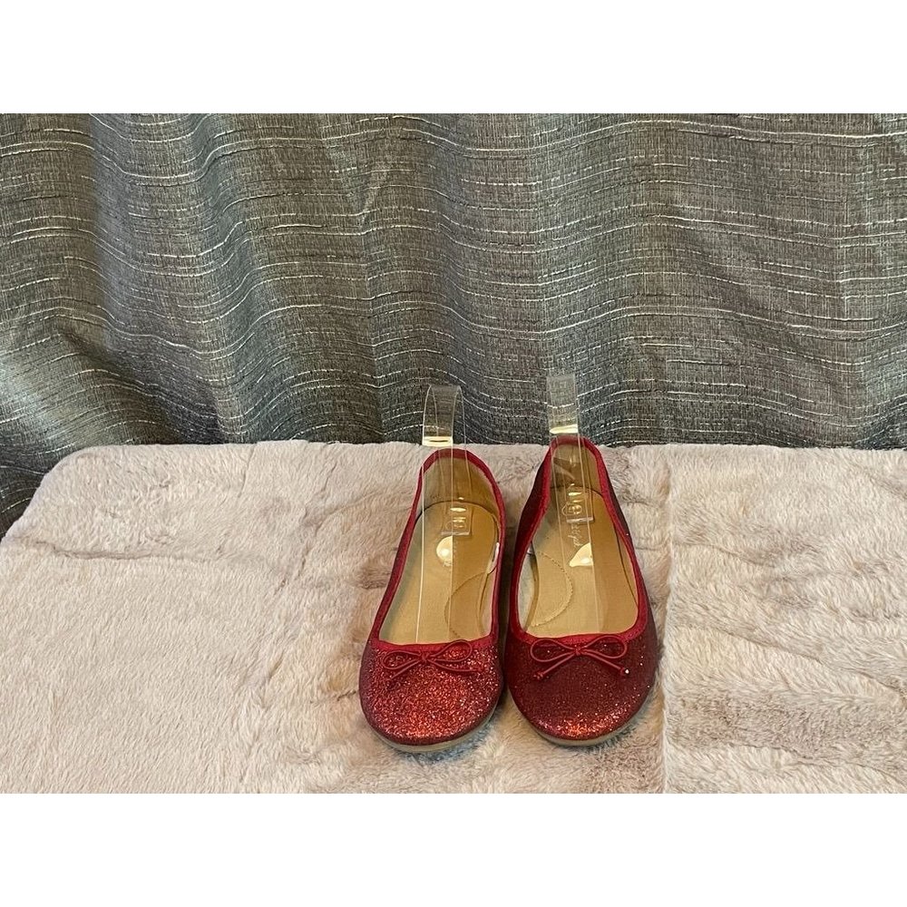 ⭐️⭐️ Girls Cat & Jack Girls Youth Kids Genice Red Glitter Slip On Ballet Flats S